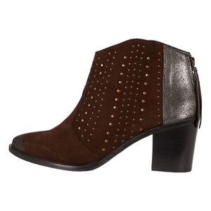 Very Volatile Zeke Studded Western Ankle Boots Brown Suede Stack Heel 7.5